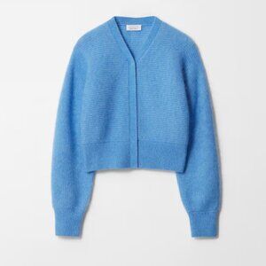 & Other Stories Mohair-Blend Rib-Knit Cardigan Blue Size Medium